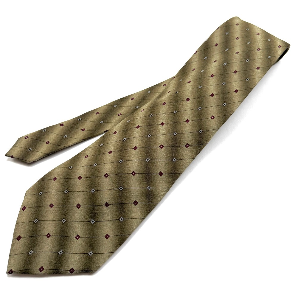 VINTAGE ZIGGURAT by MULBERRY Silk Tie 4"W 60" Extra Long Gold Tan Pattern #1623
